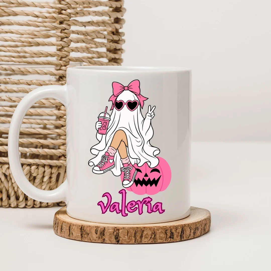 Pink Halloween personalised mug design